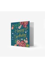 Mini Kare 7x7 Tebrik Kartı ve Zarf Vıntage Flowers