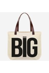 Unisex Beyaz Dream Big Baskılı Fermuarlı Bez Omuz Çantası