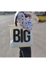 Unisex Beyaz Dream Big Baskılı Fermuarlı Bez Omuz Çantası