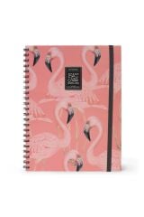 3 Ü 1 Arada Spiralli A4 Defter Flamingo Desen Karton Kapak
