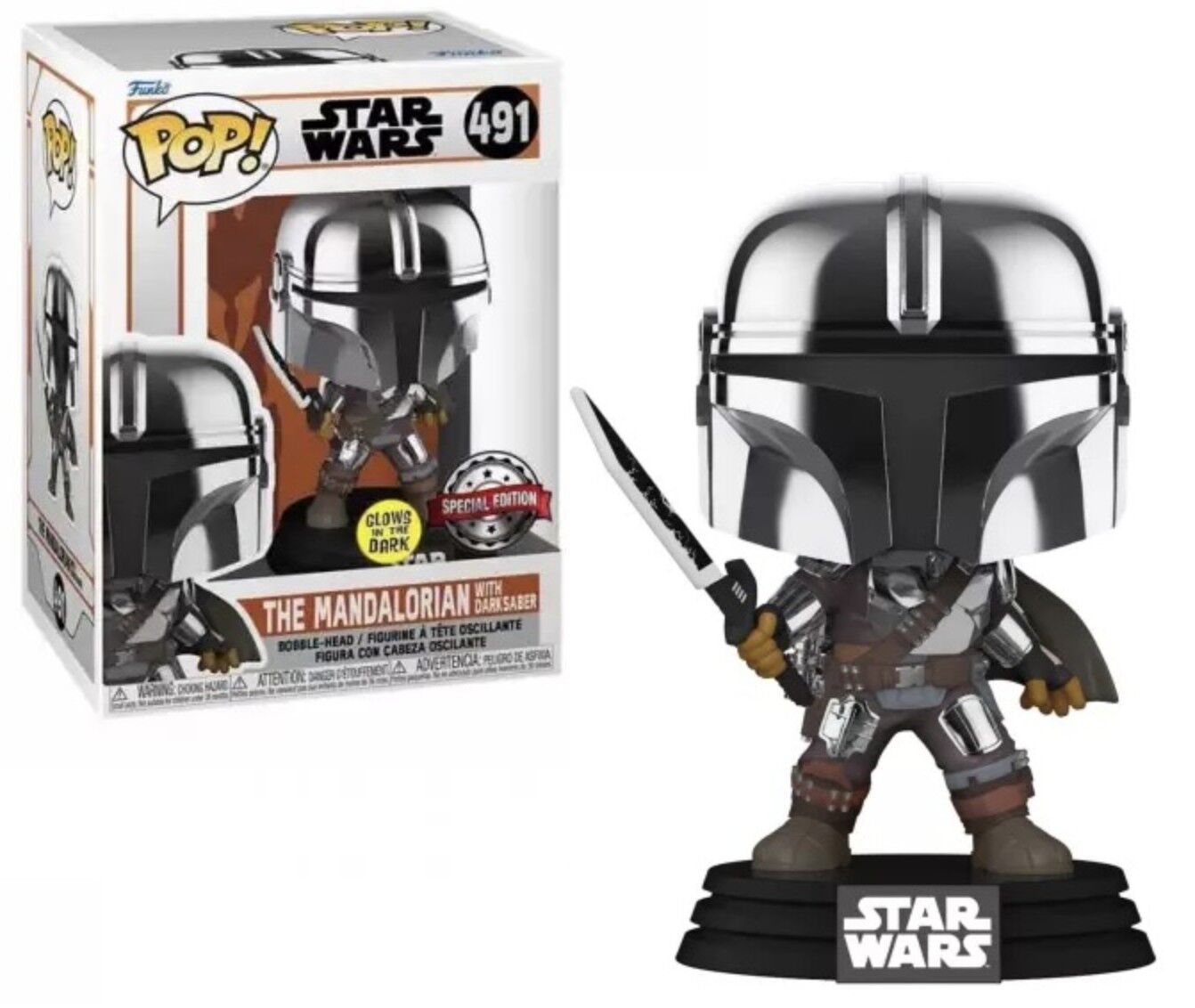 Funko Pop The Mandalorian with DarkSaber Glow in The Dark Special Edition